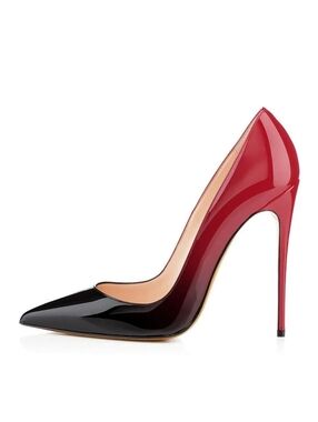NEW 6.5 FSJ Red and Black Ombre Patent Leather Stiletto Heels Pumps